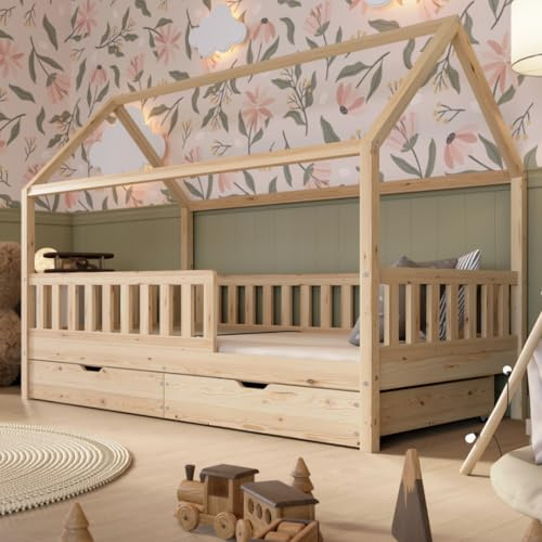 Crazy Pine Montessori Hausbett mit Schubladen Crazy Blanco 90x190 cm -Natur