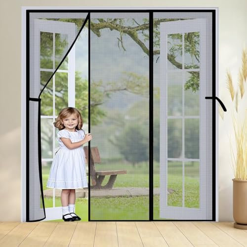 Cortina de puerta con pantalla magnética 200x265cm Negro Cortina de puerta antiinsectos Cierre automático Antimosquitos sin taladrar para cocina/salón/dormitorio
