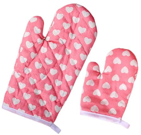 Alipis 2pcs Heat Resistant Oven Gloves Kids Adult Baking Mitts Kitchen Gloves Heart Pattern for Cooking