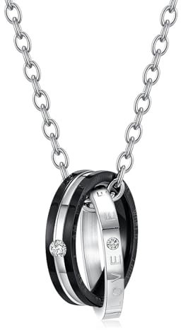 Sumpgle Zeitlose Liebe Paarkette Edelstahl Doppelring Anhänger mit Zirkonia Unisex Modeschmuck Klassisches Liebessymbol