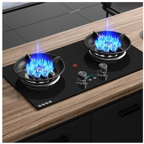 Cuisinière À Gaz 2 Brûleurs, 5,2 KW, 9 Cavités, Feu Élevé, Support De Casserole En Fonte, Minuterie, Convient For Le Camping En Terrasse, Le Barbecue, Le Brassage Maison(LPG)