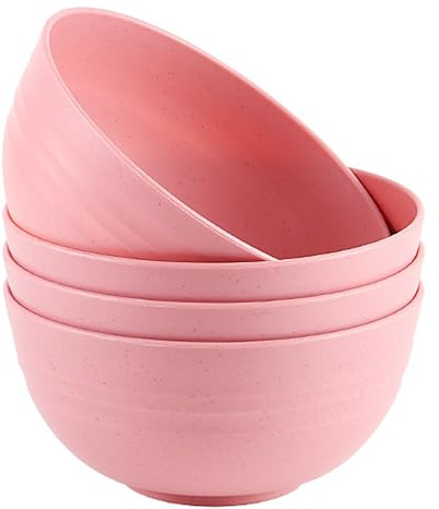 Plastic Cereal Bowls 26oz Set Of 4 BPA Free Unbreakable Kitchen Tableware | Lightweight reusable plastic bowls, microwave dishwasher safe, perfect for salad pasta soup rice noodles, pink available