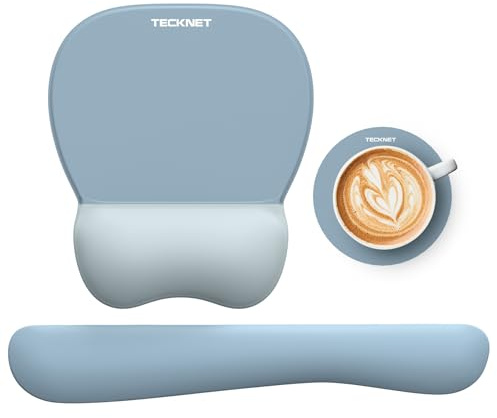 TECKNET 3-in-1 Ergonomisches Mauspad Set, Mauspad mit Gelkissen - Rutschfestes & Wasserdichtes, Entlastet Effektiv Handgelenk, Handgelenkschutz für Gaming, Büro und Zuhause - Blau | Oberfläche für Langlebigen Schutz, Memory-Schaum mit Hoher Dichte, Entlastet Handgelenk, Ideal für Gaming, Büro und Zuhause.