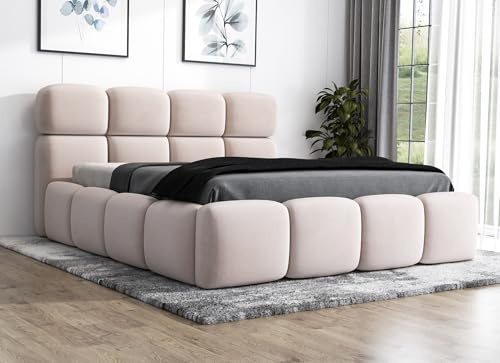 A&J MöbelLand Polsterbett 180x200 mit Bettkasten, Lattenrost und Matratze – MONAKO, Bett mit Stauraum in Beige