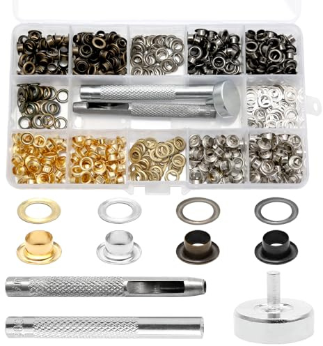 400 Stück Ösen Set, 5mm Innenmaß, Grommet Werkzeug Kit mit Ösenzange, Ösen Scheiben, Lochwerkzeug und Aufbewahrungsbox, für Leder Stoff Planen Vorhänge DIY Handwerk