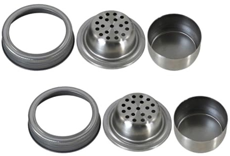 Anneome 2pcs Stainless Steel Mason Jar Lids Multifunctional Spice Dispenser Flour Sifter and Cocktail Shaker Caps Material for Home Bar and Picnic Use