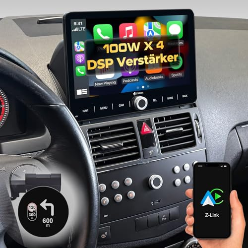 DYNAVIN Android Autoradio Navi für Mercedes C-Klasse W204 2007-2011; 10,1 Zoll Radio mit Wireless Carplay und Android Auto | Head-up Display | Inkl. DAB+; D9-W204 Premium Flex
