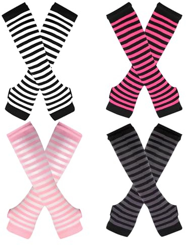 4 Paare Damen Lange Fingerlose Handschuhe, Gestreift Mit Daumenloch, Weiche Dehnbare Armstulpen Aus Polyester, Handstulpen Und Arm Warmers Für Herbst Winter, Y2K Punk Rock Stil, Arm Sleeve 4 Farben
