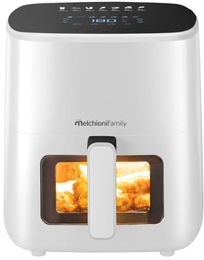 Melchioni Family | MARIANNA NEW Friggitrice ad Aria 5L Air Fryer Compatta con Contenitore Antiaderente, Display Touch, 7 Programmi, Timer 60 min, Temperatura 80°-200°C, 1500W