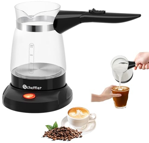 SCHEFFLER Türkische Kaffeemaschine Elektrischer 500ml Kaffeekocher Mokka Kaffeekanne, Espressokocher Induktion Mit Überhitzungsschutz 304 Edelstahl, Glas Turkish Coffee Maker Für Zuhause, Büro, Reisen