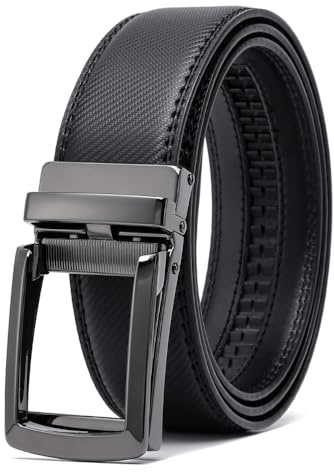 FOMAX Gürtel Herren Ratsche, Ledergürtel Automatik, Leder Gürtel Männer Anzug Elegant Business Casual Kürzbar Ohne löcher Leather Belt For Men Breit 35mm, Größe Angepasst, Schwarz