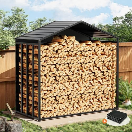 Amopatio Kaminholzregal aussen XXXL – 187x105x190cm, Brennholzregal außen mit Abdeckung 5,3SRM / 3,5m³, Metall Holzstapelhilfe, Stahlrahmen & Metalldach, Garten Holzlager, Holzunterstand, Anthrazit