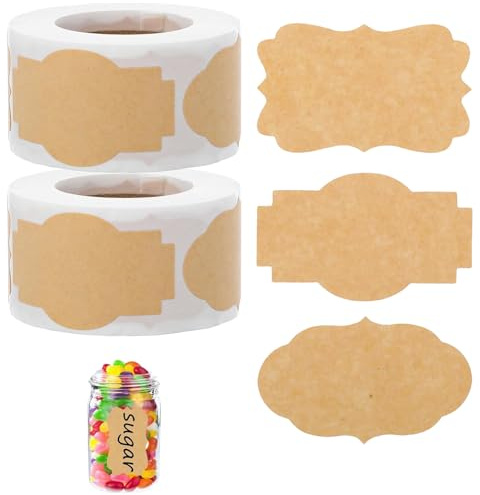 500 Stück 2 Rolle Etiketten Marmeladengläser,Aufkleber Marmeladengläser,Marmeladen Etiketten Selbstklebend,Krafts Aufkleber zum Beschriften,für Geschenkaufkleber Umschläge(30x50mm)