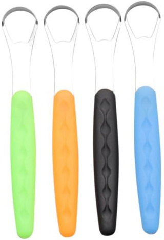 TOBBOMEY 4 set Raschietti e Spazzoline in Acciaio Resistente per Pulizia Lingua Accessori per la Bocca Ergonomici e Sicuri per Adulti e Teenager Design Compatto e Leggero per Freschezza