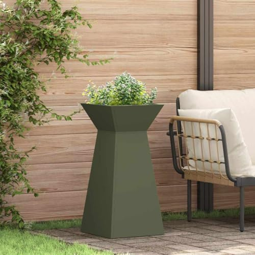 Frdhee Griglia per gabbioni, colonne per piante, verde oliva, 35 x 35 x 73 cm, in acciaio per giardino, terrazza, balcone e salotti