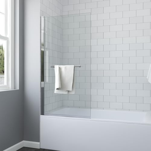 AQUABATOS Duschwand für Badewanne 1-Teilig mit Handtuchhalter 80 x 150 cm Badewannenaufsatz Duschabtrennung Duschtrennwand Sicherheitsglas 8 mm klar mit NANO-Beschichtung Chromoptik