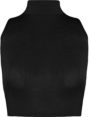 WearAll Womens Turtle Neck Crop Ladies Short Plain Sleeveless Polo Look Vest Top - Black - 8/10