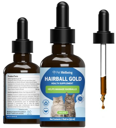 Pet Wellbeing Hairball Gold for Cats - Hairball & Digestive Support, 2 oz | NASC Certified & Vet-Formulated Liquid Hairball Supplement with Slippery Elm & Triphala for Hairball Passage & Gut Comfort
