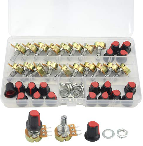 WMYCONGCONG 18 PCS B1K B2K B5K B10K B20K B50K B100K B500K B1M Ohm Knurled Shaft Linear Rotary Taper Potentiometer Kit with Cap (18 PCS)
