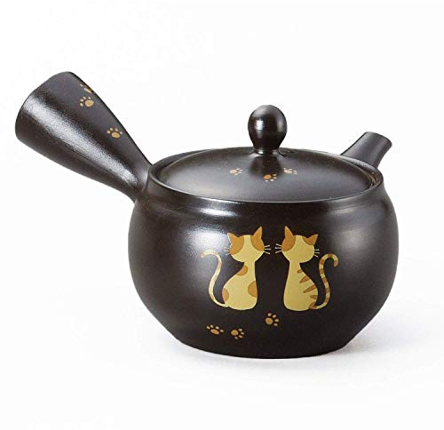 Tokoname-yaki - Tetera japonesa de cerámica Kyusu con colador de 260 cc Cats F128 L355