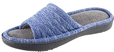 isotoner Women's Indoor/Outdoor Slip-on Space Knit Andrea Slide Slippers , Sapphire, 8-9