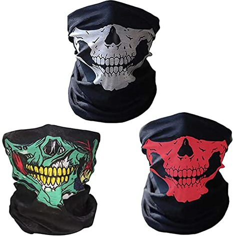 CBValleyol 3 Piece Multifunctional Motorcycle Face Mask,Breathable Seamless Tube Skull Shield Ski Mask (White/Red/Green)