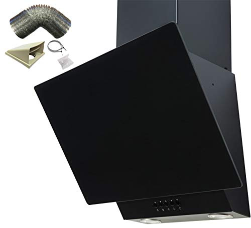 SIA EAG61BL 60cm Black Angled Chimney Cooker Hood Extractor Fan & 3m Ducting Kit