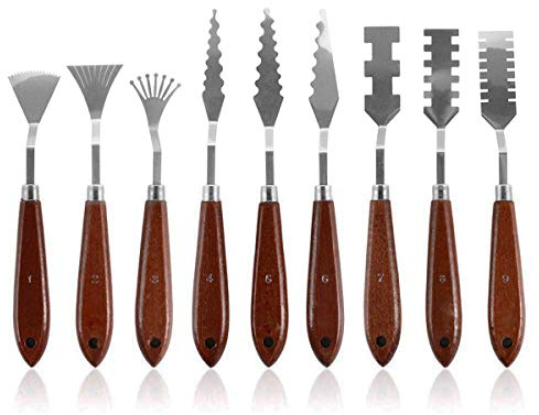 Gasea 9pcs Stainless Steel Palette Knives Set, Painting Mixing Drawing Scrapers Tools for Oil, Acrylic & Watercolor, Artist Accessories for Color Mixing & Texture Effects