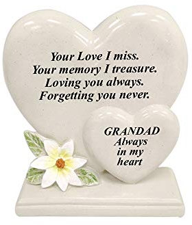 Personalised Grave Ornament/Memorial Plaque with Double Hearts | Graveside Decoration Gift in the Loving Memory of your Loving Deceased Ones (Grandad)