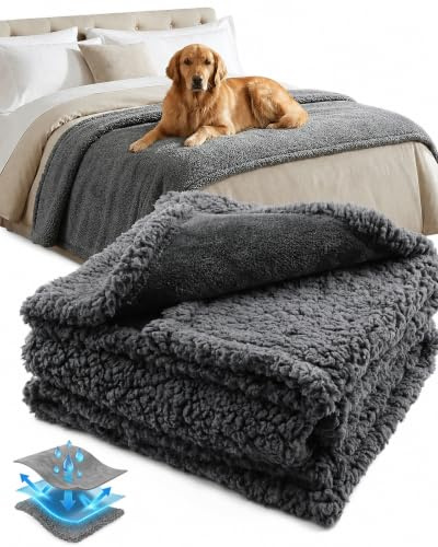 Onarway Wasserdichte Hundedecke aus Sherpa-Fleece für Bett, Couch, Sofa und Boden, 145 × 215 cm, wasserdichte Hundebettabdeckung für Welpen, Hunde oder andere kleine, mittelgroße und große Haustiere