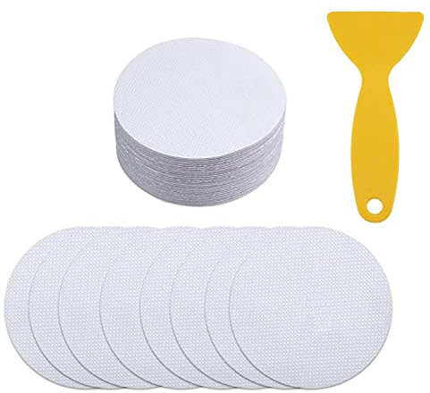 JZK - 20 adesivi rotondi per vasca da bagno, trasparenti, antiscivolo, 10 cm, con raschietto, adesivi antiscivolo per vasca da bagno e doccia