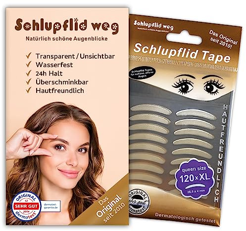 SCHLUPFLID TAPE® queen size (XL) - Augenlidliftig ohne OP [120 Stück], Schlupflid Streifen für schöne offene Augen, Kleine Schönheitshelfer für hängende Augenlider - Augenlidklebeband …