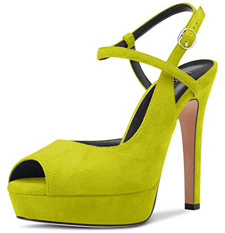 NobleOnly Mujer Aguja Alto High Plataforma Heel Abierta Punta Sandalias Correa Tobillo Slingback Cierre con Hebilla de Boda Fiesta Dress Zapatos Verde Lima 40 EU