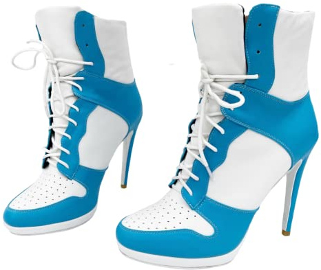 Frankie Hsu Stivaletti con tacco alto a stiletto, stile sneaker casual bianco e blu bambino, grandi dimensioni fashion designer scarpe corte stringate per donna uomo, bianco, 38.5 EU