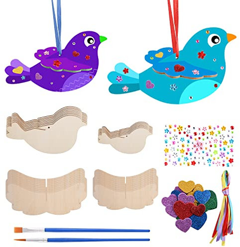 Abnaok 16 Stück 3D Vögel Bastelset Holz, Ostern Basteln mit Holz, Ideal für Kunst und Basteln