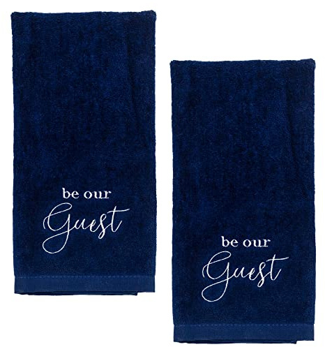 AuldHome Design Guest Towels (Set of 2, Blue); Be Our Guest Monogrammed Hand Towels
