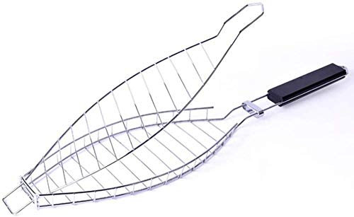 YZJSSL Panier Grill Barbecue rôtissoire à Poisson Barbecue en Acier Inoxydable grillé pour Un tourneur de Panier Grill Barbecue avec Manche en Bois Ustensiles de Poisson grillé à l'extérieur, Argent