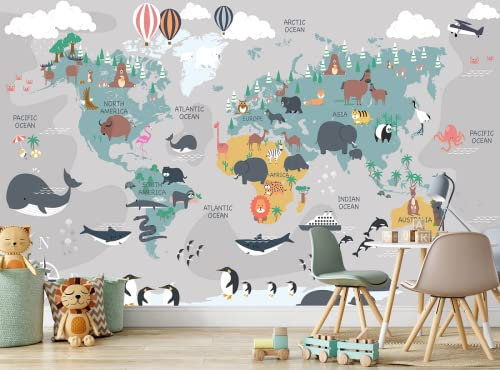 Papier Peint Panoramique Chambre D'Enfant Carte Du Monde Papier Peint Intissé 3D Tapisserie Poster Decoration Murale Chambre Salon