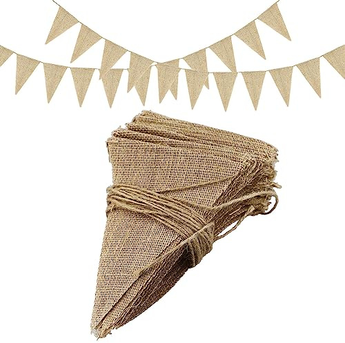 48 Uds Hesse Flagline 11m - Rústico Triángulo Bandera de lino y yute para decoraciones de boda, Bunting al aire libre