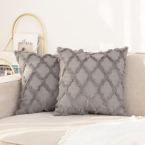 Ci & Ci 2er Set Boho Deko Kissenbezug 50x50 cm, Grau Kissen Sofakissen Dekokissen Zierkissen, Flauschig Kissenbezüge Kissenhülle für Sofa Couch