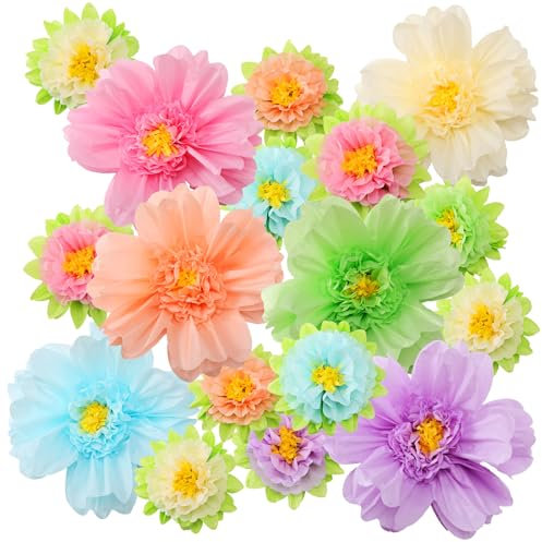 TaoBary Large Colorful Tissue Paper Flowers Giant Fiesta Paper Pom Poms Mexican Birthday Decorations for Wall Wedding Backdrop Centerpiece Party Supplies(20 and 10,Pastel Color,24 Pcs)
