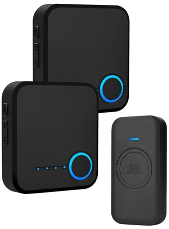 FOVKSUC Wireless Doorbell, Waterproof Door Bell with 60 Chimes, 5 Levels Volume and LED Flash, 1000ft Long Range Classroom Doorbell for Home Office Hospital (2 Receiver & 1 Button, Black)