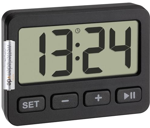 TFA Dostmann Digitale Miniuhr, 60.2036, mit Weckfunktion, Stoppuhr, Timer, ideal für unterwegs Dank Tastensperre, Tischuhr, Autouhr, für Examen geeignet, Quarzuhr, klein und kompakt