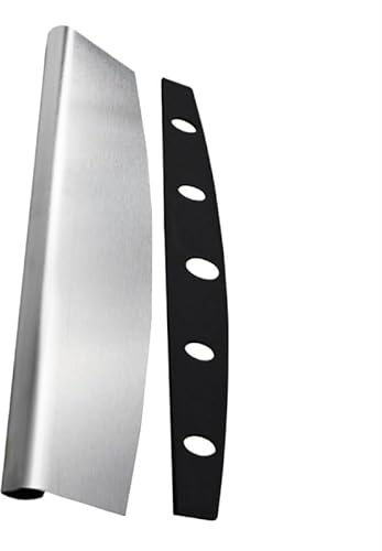 Tagliapizza a Mezzaluna in Acciaio Inossidabile con Bordo Arrotolato, Coltello da Forno Lungo in Metallo con Machete, Raschietto for Pizza Portatile