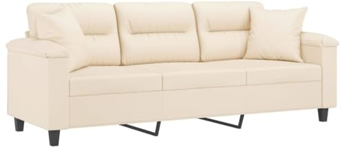 vidaXL Sofa 3 Sitzer, Couch mit Kissen, Liegesofa für Wohnzimmer, Polstersofa Sessel Relaxsofa Loungesofa Relaxcouch, Beige Mikrofasergewebe