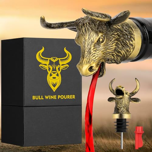LULLEA Bull Head 2-in-1 Wine Bottle Pourer and Stopper for Men Women, Wild Yak Cattle Wine Aerator Liquor Bottle Pourers Spout for Alcohol Spirits, Wine Gifts Saver Accessories