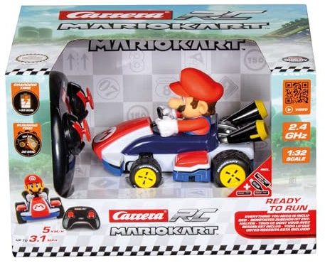 Carrera RC 370320001 2,4 GHz Mario Kart-Racefordon, skala 1:32, radiostyrt RC-fordon med Mario, officiellt licensierad, autentisk design, för Nintendo-fans, fjärrstyrd bil