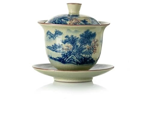 LAMPPE Set da tè Gaiwan Apertura in Ceramica Gaiwan per zuppiera da tè Tazza da tè Ciotole da tè Cinesi Set da tè Chawan Blu Vintage