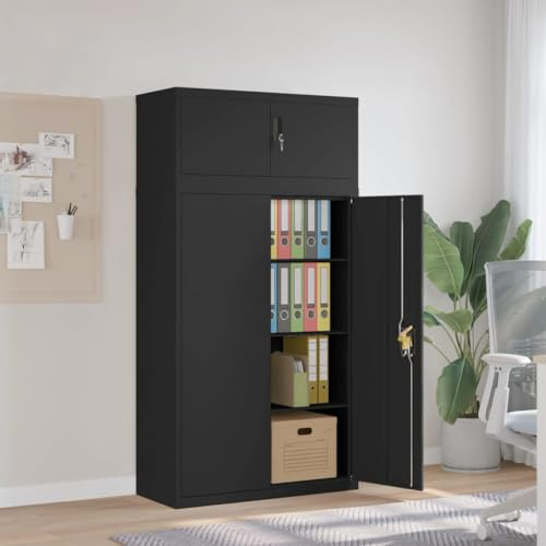 Aktenschrank, Werkstattschrank Vorratsschrank Kleiderschrank Werkzeugschrank Geeignet für Supermärkte Lagerhaus Garagen Büro Schwarz 90x40x180 cm Stahl