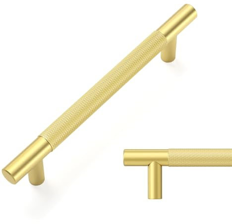 LONTAN 10 Pack Gold Kitchen Cupboard Handles 128mm Hole Centers Sandy Gold Handles Aluminium Alloy